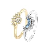 Bogoro 2Pcs Anillo Sol y Luna, Anillos para Mujer Plata de Ley 925, Anillos Ajustables Oro y Plata, para Regalar a tu Novio, Novia, Esposa o Familiares