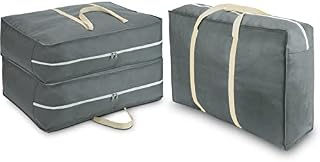 Lifeforce 3 Pack Laundry Storage Shopping Bags, Strong and Durable Clothes Bags for Duvets Pillows, Tote Bags with Reinforced Handles for Garden Cushions, Underbed Bags with Double Zips(Gery, 100L)