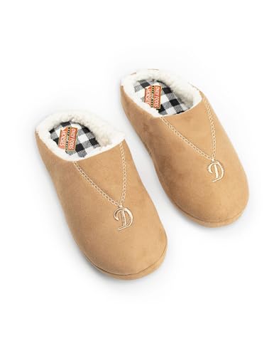 Only Fools and Horses Del Boy Mens Mule Slippers | Tan Indoor Slippers with D Initial | Comfortable Lounging Footwear | Perfect for Relaxing at Home Merch - 7-8 UK