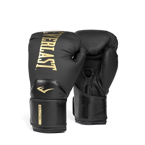 Everlast Elite 2 Boxing Gloves (Black/Gold, 16oz)
