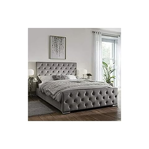 mm08enn Beautiful Modern ATN Bed Frame in Soft Plush Fabric Fully Upholstered Designer Single/Double/King Size (5FT KING SIZE, GREY STEAL) Cover