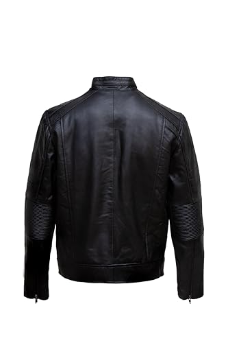 Image of ATIKI Men's Genuine Brown leather jacket | Classic Slim Fit Leather Jacket for Men with Stand-Up Collar & Zipper Pockets