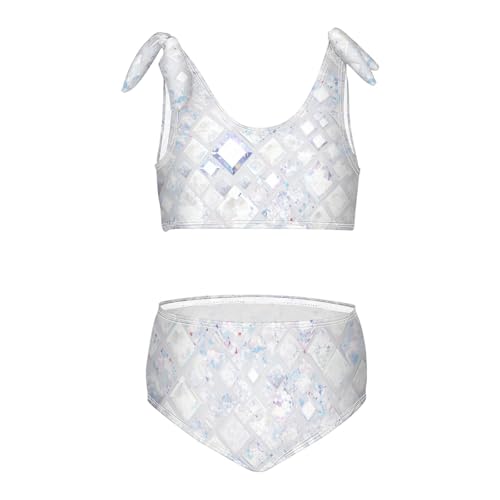 KLL Silver Glitter Pattern Shiny Sparkles Girl 2 Piece Bikini Sets Scoop Neck Bathing Suit Swimwear Cute Shoulder Strap