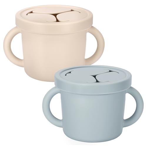 Image of idooss Snack Containers, Silicone Food Grade Silicone Cups, Toddler Snack Container Cups with Handles and Lid for Toddlers (Color 2)