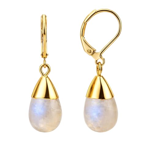Image of Gempires Green Amazonite Teardrop Earrings, Small Dangle Earrings with Hypoallergenic 14k Yellow Gold Plated Leverback, Everyday Wear, Gift for Mom, Wife, Girlfriend