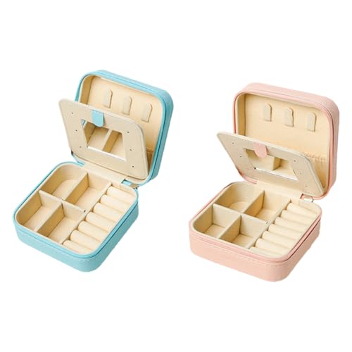 Kznifmk 2 Cajas de Joyería con Espejo, Minicaja Organizadora de Joyas, Estuche de Viaje Portátil para Joyas para Mujeres, Cajas de Joyería