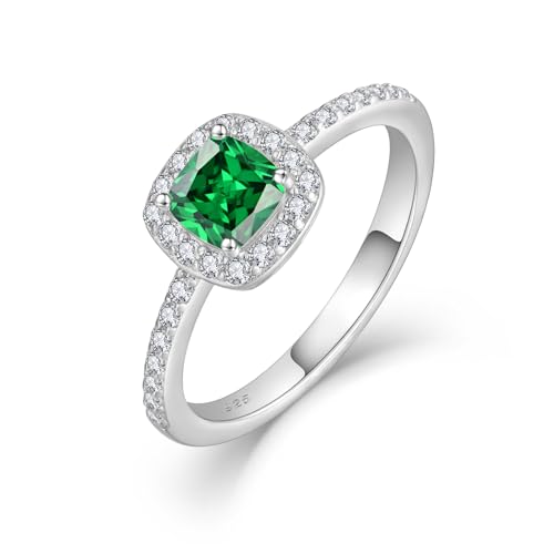 Promise Ring for Women 925 Sterling Silver Princess Cut Halo Birthstone Ring for Her Brides Wife Size 5-10