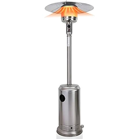 Outdoor Gas Patio Heater - Freestanding Outdoor Garden Heater Burner with Portable Wheels, Perfect for Garden Gatherings, BBQ Parties and much more, Adjustable Heat, Propane, 12KW (Silver) Cover