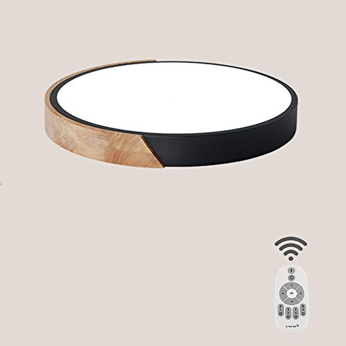 Sheen Madera Redondo Led 24w Lámpara de techo,Montaje empotrado Ultradelgado Plafón lámpara 16" Dormitorio Salón Cuarto de los niños Pasillo-40x40x6cm Negro: atenuación gradual