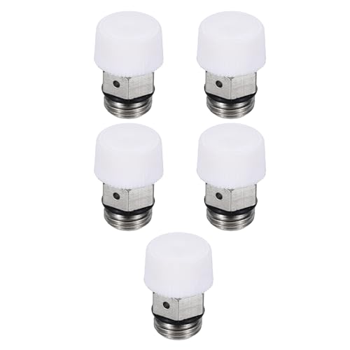 PATIKIL Valvole di sfiato aria manuali per radiatori con filettatura 1/4 BSP Maschio, confezione da 5 in ottone nichelato, valvola a spina senza chiave, colore argento/bianco