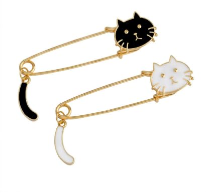 ブローチ 猫安全ピン ブローチピン ストール留め 安全ピン 白黒ネコ 白黒2個セット レディース ブラック ホワイト bro4
