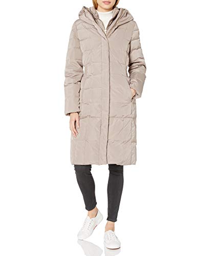 Cole Haan Women's Taffeta Down Coat with Bib Front and Dramatic Hood, Deep Cashew, Medium