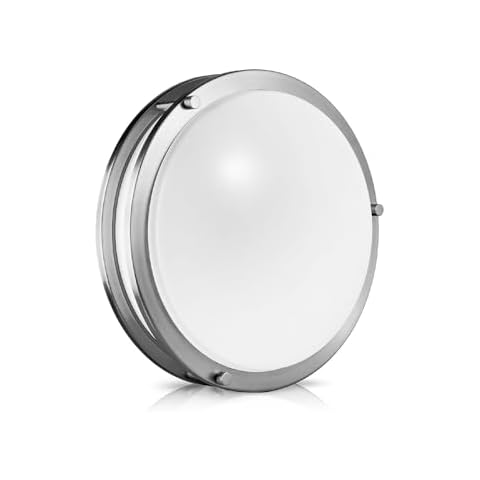 QPLUS 12Inch Flush Mount LED Ceiling Light, Double Ring 18W 1200LM, Dimmable Damp Rated Surface Mount Light Fixture for Bedroom Kitchen Hallway, Brushed Nickel 5000K1PK Cover