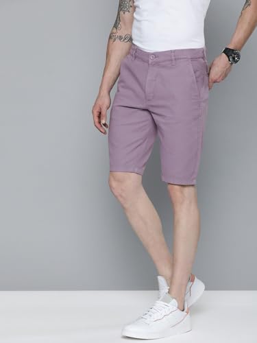 Image of The Indian Garage Co Men Slim Fit Solid Mid-Rise Chino Shorts Dusty Purple