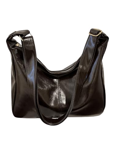 SweatyRocks Women's Retro Vintage PU Leather Shoulder Bag Large Capacity Zipper Handbag Underarm Purse