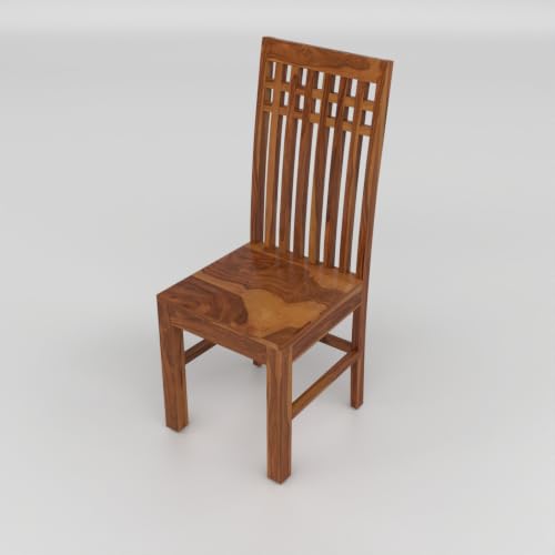 Image of Solid Sheesham Wood Dining Chair Set of 4 | Premium Wooden Dining Chairs | Elegant Vertical Slatted High Backrest | Heavy Duty Dining Table Chairs for Home, Kitchen & Dining Room
