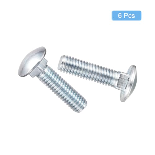 Image of uxcell 3 /8-16x1-1 /2 Carriage Bolt, 6pcs Round Head Square Neck Screws, Carbon Steel Zinc Plated, Fully Threaded, Silver