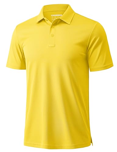 MAGCOMSEN Men's Polo Shirts Short Sleeve Golf Quick Dry Collared Moisture Wicking Athletic Performance Polos Yellow L