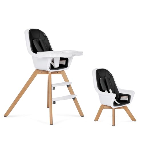 Image of Evolur Zoodle 2 in 1 Convertible Baby High Chair in Black, Easy to Clean, Adjustable and Removable Tray, Compact and Portable High Chair, Foldable High Chair with Adjustable Footrest