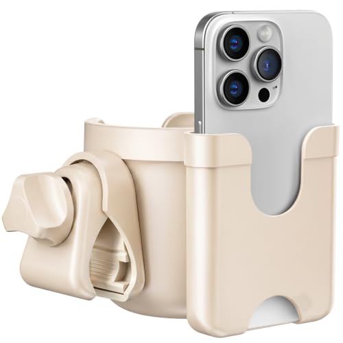 Image of Cup Holder for Walker: Stroller Cup Holder Attachment with Phone Holder | Wheelchair & Stroller Accessories for Rollator, Bike, Scooter, Golf Cart, Baby Essentials, Christmas New Mom Seniors Gifts