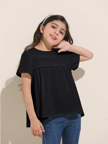 Image of Girl Cute Short Sleeve Shirts Casual Chiffon Blouses Flowy Hem Boho Tunic Tops 4-12 Years