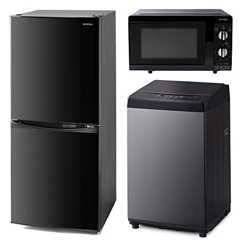 アイリスオーヤマ 【新生活3点セット買い】 冷蔵庫 142L + 洗濯機 6kg + 電子レンジ 18L 東日本/50Hz 家電セット 一人暮らし 2ドア冷蔵庫 ブラック