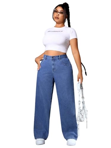 Image of KOTTY Plus Size Women's High Waist Straight Denim Jeans Comfortable Wear for Work Casual Use