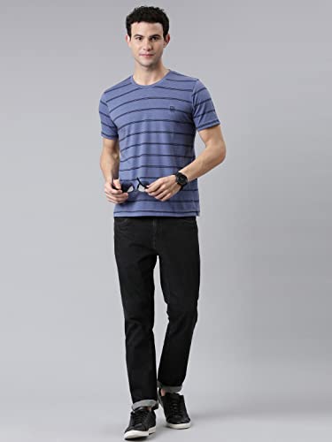 Image of F A S O Men's T-Shirt - Super Soft Combed Cotton Rich Fabric Sporty Striped Design Customized Comfort Fit