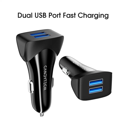 Image of Candytech CC-15 Black Durable Dual USB Output High Performance Car Charger with Type C Cable | Compatible with All Smartphones