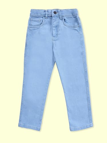 Image of KiddoPanti Boys Regular Fit Denim Pant | Stretch Poly Cotton Denim | Regular Fit Full Length Pant | Back Elasticated & Button with Zip Open Fly