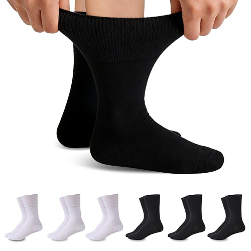 Forcool Non-Binding Cotton Diabetic Socks for Men and Women Comfortable and Stylish Socks for Diabetics, Black White, Medium, 6 Pairs