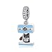S925 Argent Sterling Cafetière Charme Bleu Émail Perle Pendentif Raccord Argent Bracelet Collier Bijoux