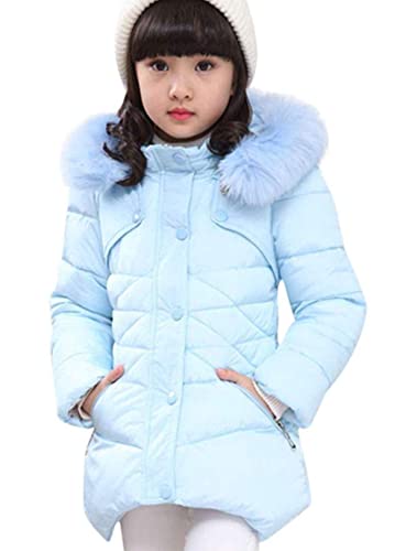 Miss Bei Girls' Puffer Down Coat Winter Jacket Parka Down Coat Overcoat With Fur Hood Blue 150Cm #TOP2