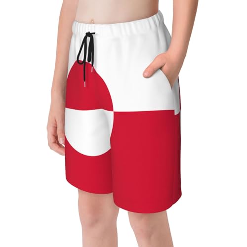 Greenland Flag Youth Beach Pants, Soft and Breathable, with Drawstring Waist, Suitable for Sports and Leisure.4
