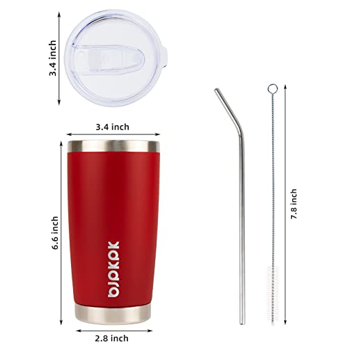Image of BJPKPK 20 oz Coffee Tumbler with Lid, Straw, Insulated Stainless Steel Mug | Double Wall Vacuum, Keeps Hot /Cold, BPA Free, Leak Proof, Iced Coffee Cup Fit Car Holder, Travel & Beach Ready, Red