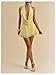 Floerns Women's Draped Deep V Neck Halter Dress Mesh Sleeveless Layered Hem Mini Dresses Yellow Large