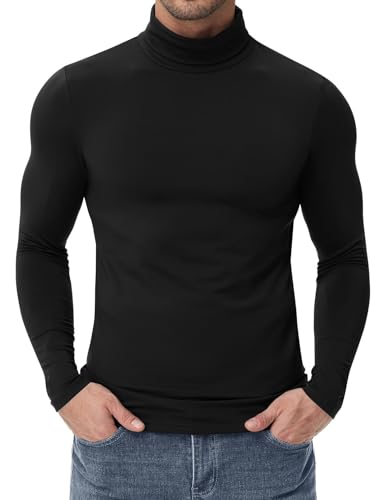 Poriff Mens Turtleneck Sweater Long Sleeve Casual Fleece Lined Basic Thermal Pullover Tops