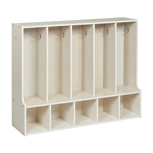 Image of ECR4Kids Streamline 5-Section Toddler Coat Locker with Bench, Classroom Furniture, White Wash