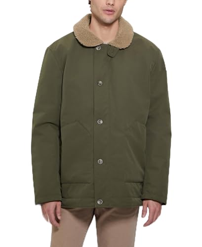 GUESS Men's Shia Military Jacket Sherpa Collar