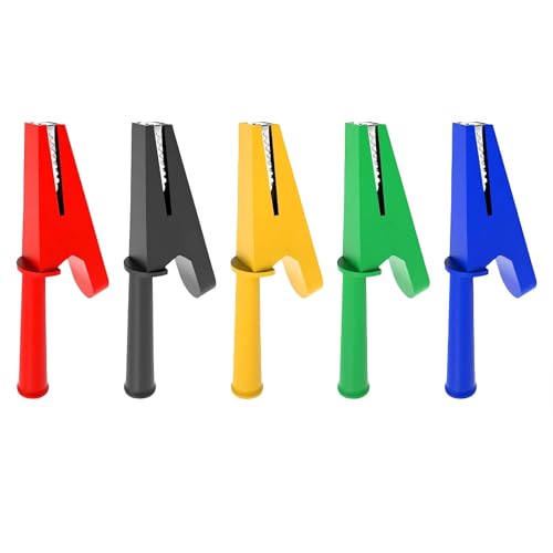 5pcs Copper Plated Alligators Clip with Insulated Rubber and 4mm Hole for Banana Plug High Current Testing Tool Color Coded Clip