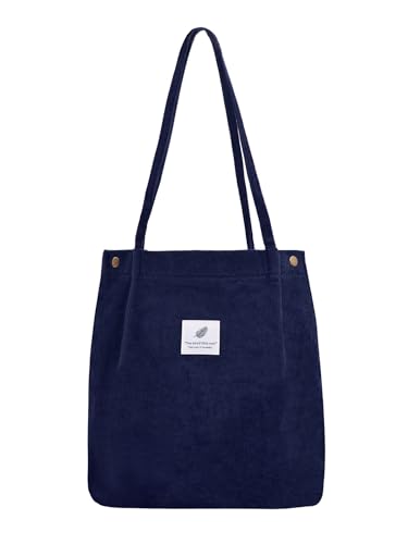 TeeYee Borsa da donna in velluto a coste Shopper Borsa tote in corda per libri Borsa da viaggio quotidiana da lavoro scolastico per ragazze Navy