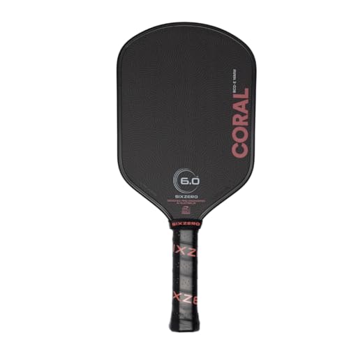 Six Zero Coral Pickleball Paddle - 16mm Tectonic Core Diamond Tough Raw Carbon Fiber Face USA Pickleball Approved (Black Elongated)