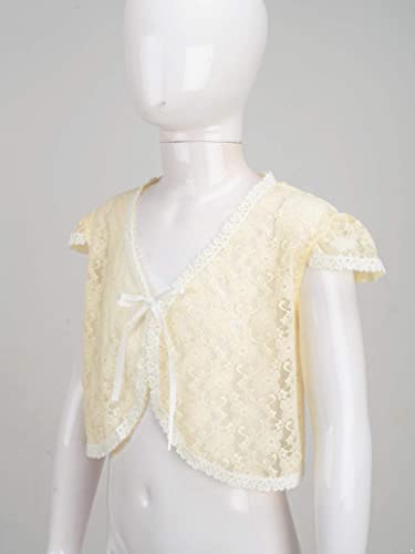 Girls Toddler Ruffle Sleeve Bolero Cardigan Shrug Lace Flower Shrug Short Cardigan Wedding Party Dress Cover Up Yellow Plum Bossom 6-8 Years4