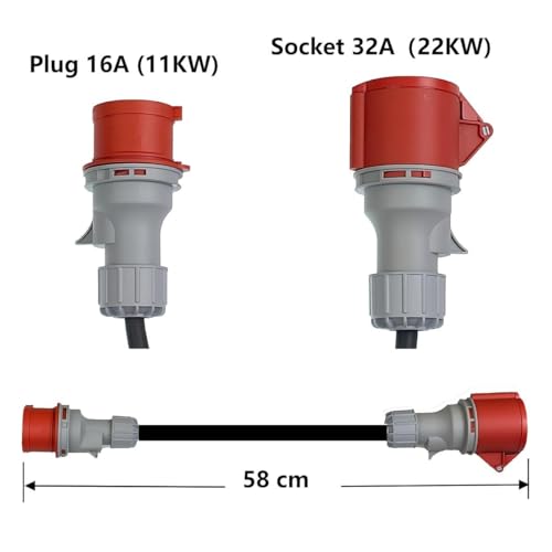 CEE Adapter 16A Stecker auf 32A Steckdose mit Schutzabdeckung, 3 Phasen, 5 polig, IP44 wasser- und staubgeschützt, tragbar, geeignet für den industriellen und privaten Gebrauch (16-32)
