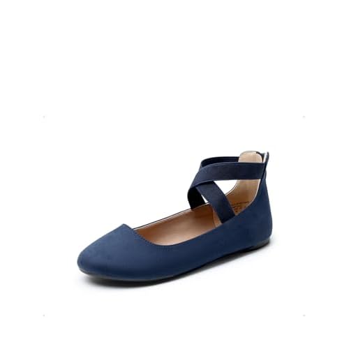 DREAM PAIRS Women's Comfortable Fashion Elastic Ankle Straps Flats Shoes Navy-1 10