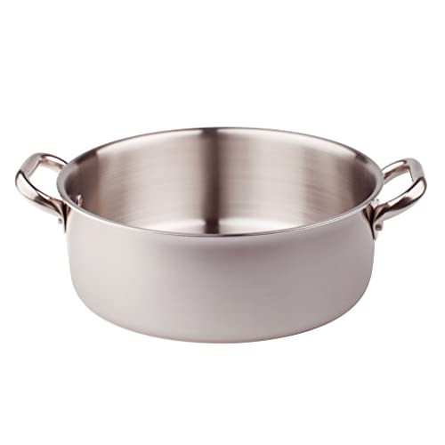 Pentole Agnelli ALIX106ALIN24 Casseruola Bassa con 2 Maniglie in acciaio, Trilaminato Alluminio-Acciaio per induzione, 24 cm