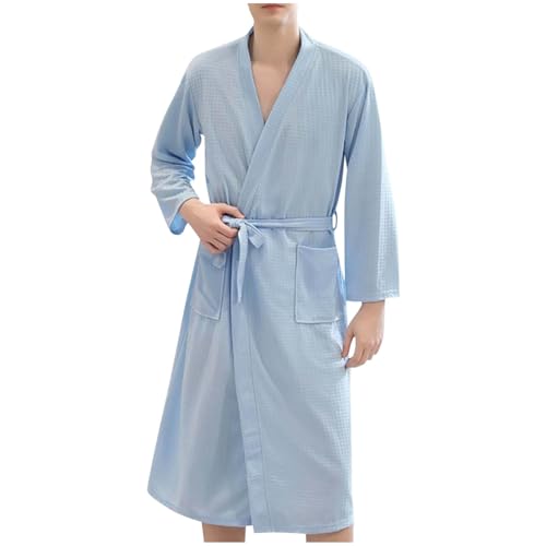 Waffle Bathrobe for Men Soft Kimono Spa Robe for Travel Flight Hotel Lightweight Quick Dry Yukata Nightgown Robes