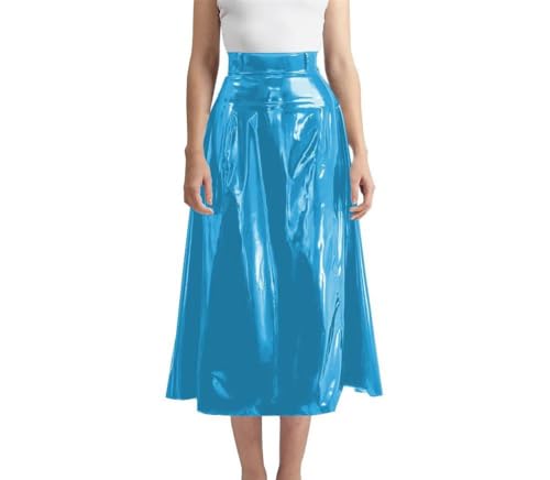 Women High Waist A Line Faux Leather Long Pleated Skirt with Zipper Back Business Casual Skirts4
