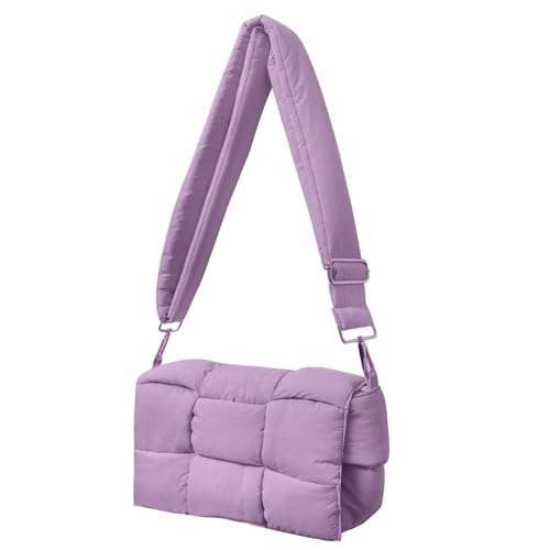 Image of Shoulder Bag Lightweight Puffer Tote Crossbody Bag Handwoven for Women | waterproof nylon, durable, soft padded texture, versatile for travel, work, weekend, everyday, adjustable strap