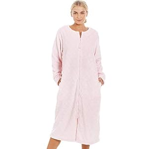 Camille Womens Bathrobe Supersoft Light Pink Zip Up Front Diamond Print Housecoat